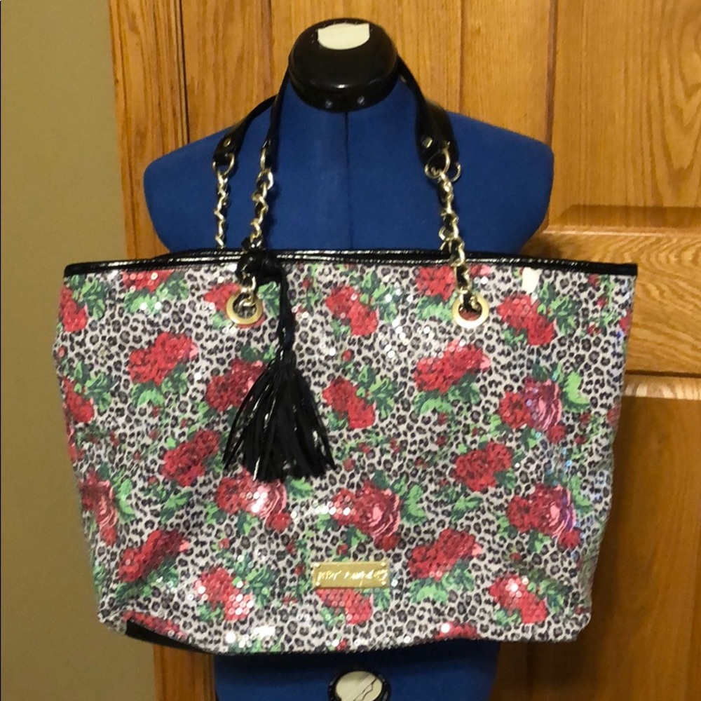 Betsey Johnson Large Clear Sequined Handbag.
